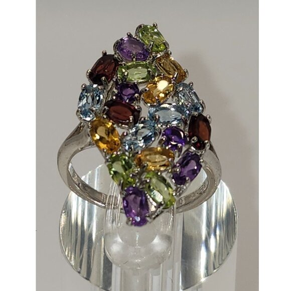 .925 Sterling Silver Amethyst/Garnet/Peridot/Citrine/Topaz Ring Size 8 $715 - Picture 3 of 6